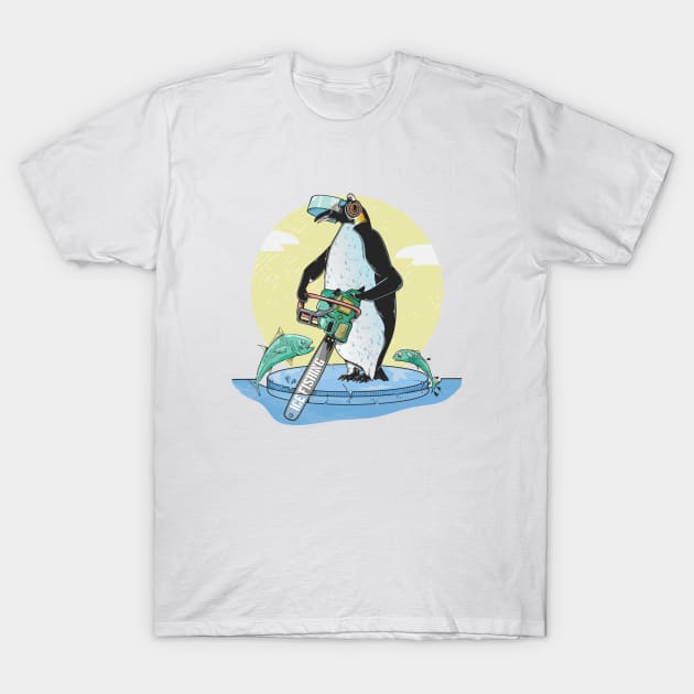King Penguin ice fishing T-Shirt by mailboxdisco